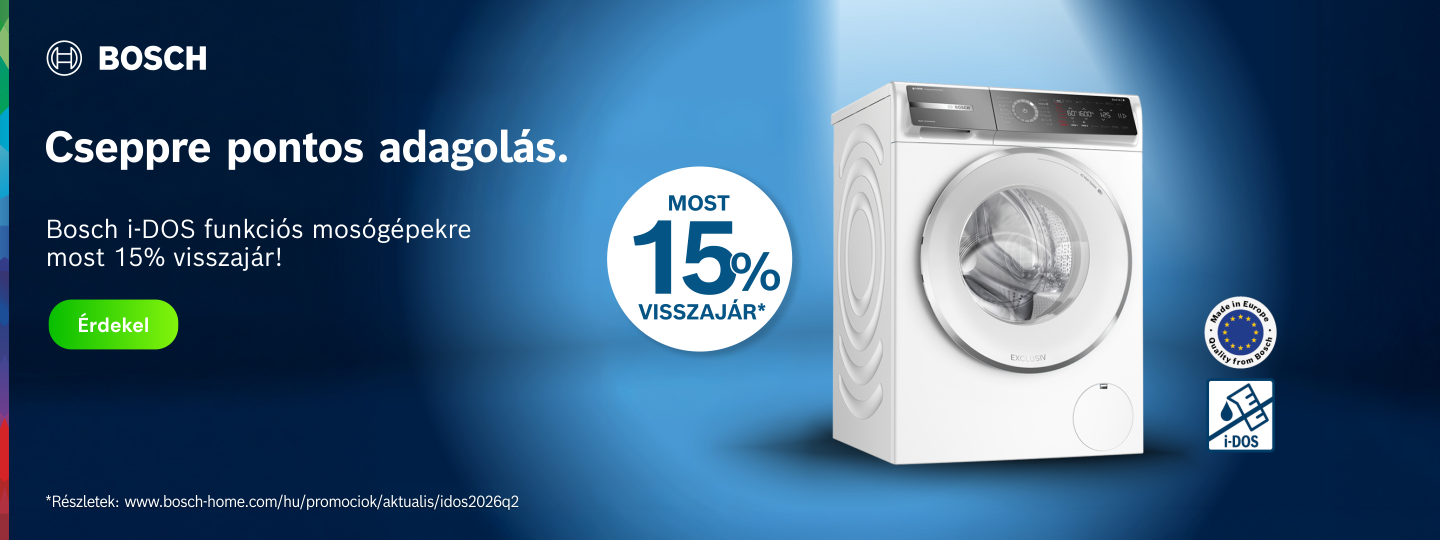 Bosch i-DOS funkciós mosógépek 15% pénzvisszatérítéssel