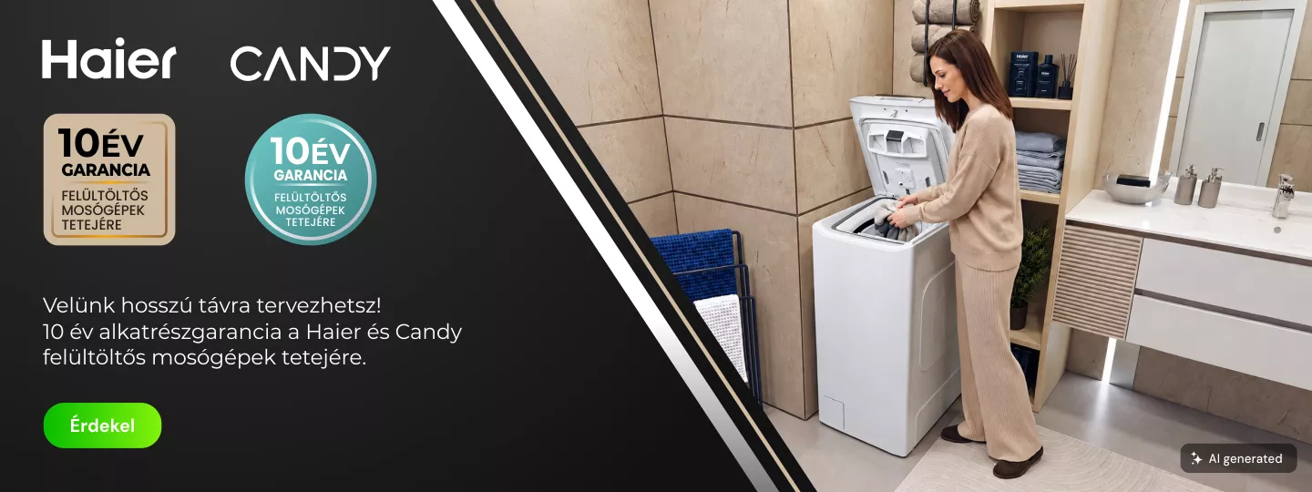 10 év alkatrészgarancia a Haier és Candy felültöltős mosógépek tetejére