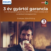 3 év kiterjesztett garancia a 250 000 Ft feletti eladási árral rendelkező Philips kávégépekre
