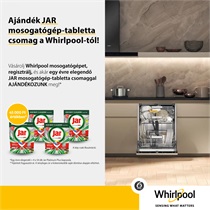 Ajándék JAR mosogatógép-tabletta csomag a Whirlpool-tól