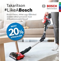 Bosch Flexxo, Athlet és Unlimited porszívók most 20% pénzvisszatérítéssel.