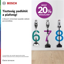 Bosch Unlimited vezeték nélküli porszívók most 20% pénzvisszatérítéssel!