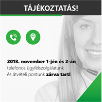 Tájékoztatás ügyfélszolgálat zárva tartásáról!