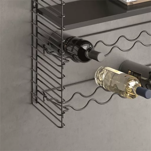 Metaltex MX377623 Tomado fekete fali tároló és bortartó, 2 fekete polccal