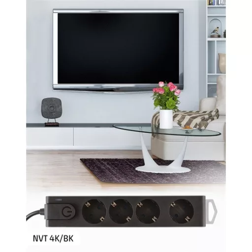 Home by Somogyi NVT 4K/BK túlfeszültségvédett hálózati elosztó, 1,5 méter, fekete szín