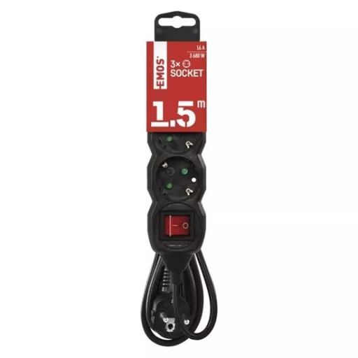 Emos PC1321R hosszabbító 1,5 M / 3 aljzat / kapcsolós / 1,5 MM2