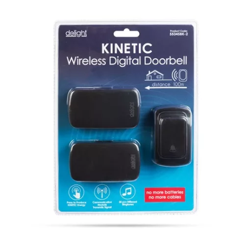 Delight 55345BK-2 digitális elem és vezeték nélküli csengő - kinetic - 2 beltéri - fekete