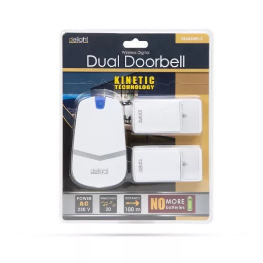 Delight 55343WH-2 digitális elem- és vezeték nélküli csengő 2 nyomógombbal – Kinetic