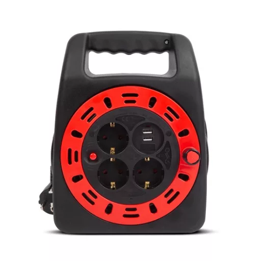 Delight 20241 kábeldobos hosszabbító 15m 3×1,5mm2, 3 dugalj + 2 USB