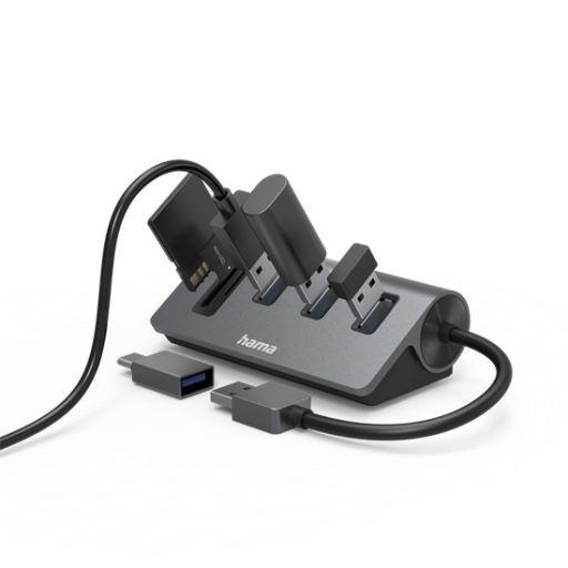 Hama 200140 USB 3.2 GEN1 HUB (3xUSB PORT) + TYPE-C OTG adapter, kártyaolvasó kombó
