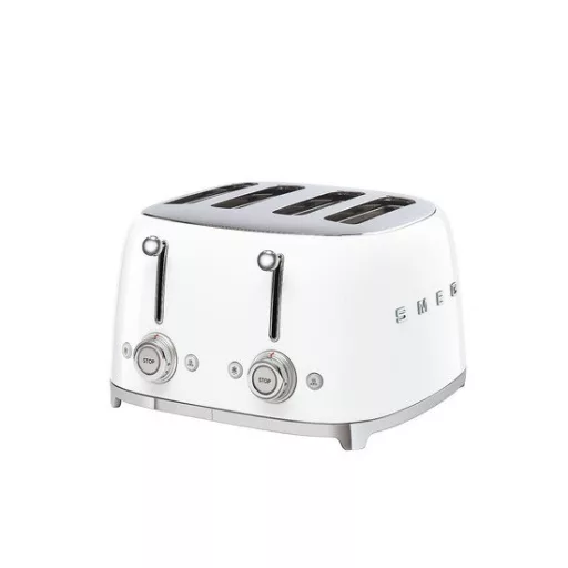 SMEG TSF03WHEU 4 szeletes kenyérpirító, 50-es évek retro design, 6 fokozat, 3 program, fehér