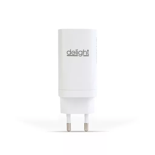 Delight 55060 hálózati adapter 2 x Type-C + USB-A; 65W gyorstöltés, fehér