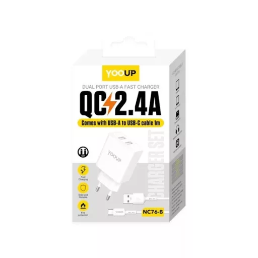 Yooup NC76-B hálózati töltő 12W, dupla USB-A aljzattal