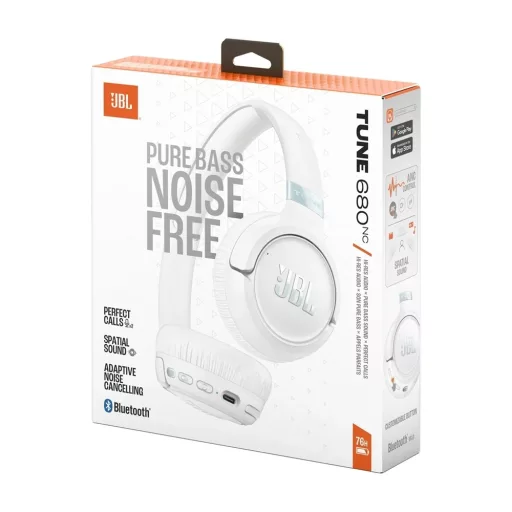 JBL TUNE 680 NC WHT, BT, zajszűrős fejhallgató, fehér