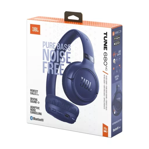 JBL TUNE 680 NC BLU, BT, zajszűrős fejhallgató, kék