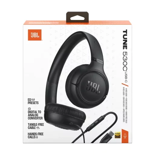 JBL T530CBLK USB-C vezetékes fejhallgató, fekete