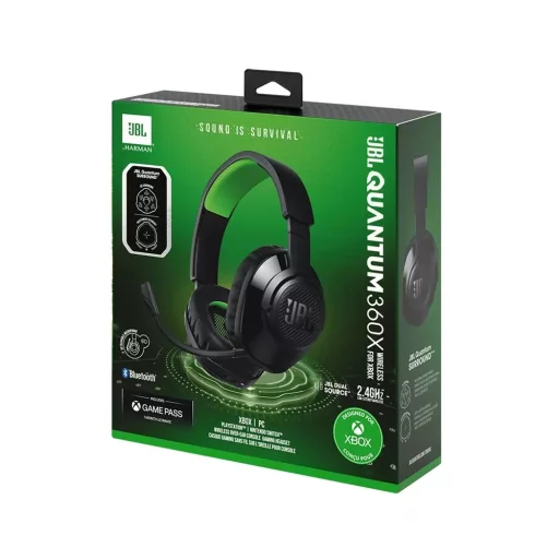 JBL QUANTUM 360 XWLBLKGRN , gamer fejhallgató, fekete/zöld