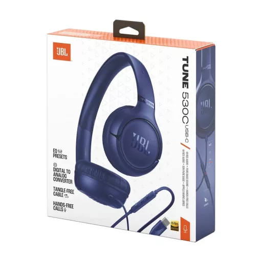 JBL TUNE 530C BLU, USB-C vezetékes fejhallgató, kék