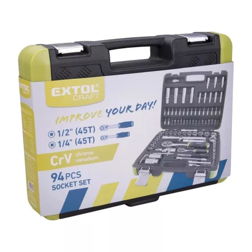 Extol Craft 918094 1/4", 1/2" dugókulcs készlet, 94 db-os