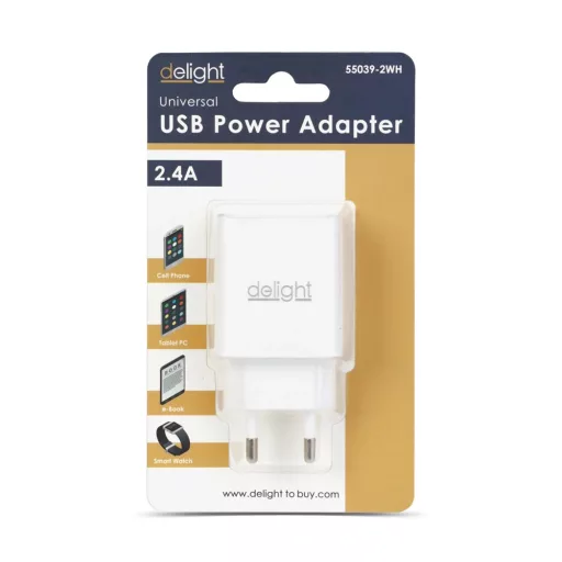Delight 55039-2WH adapter, 2usb, fehér