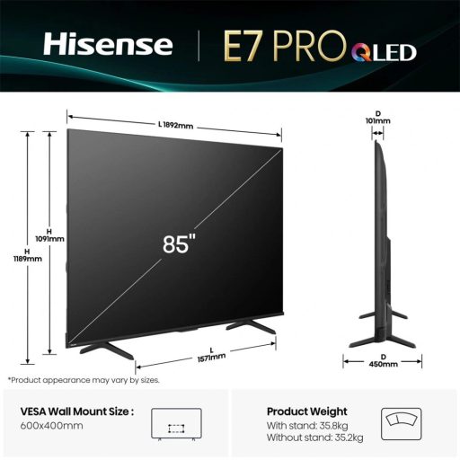 Hisense 75E7Q PRO UHD smart Qled tv 144 Hz