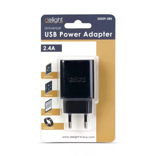 Delight 55039-2BK adapter, 2usb, fekete