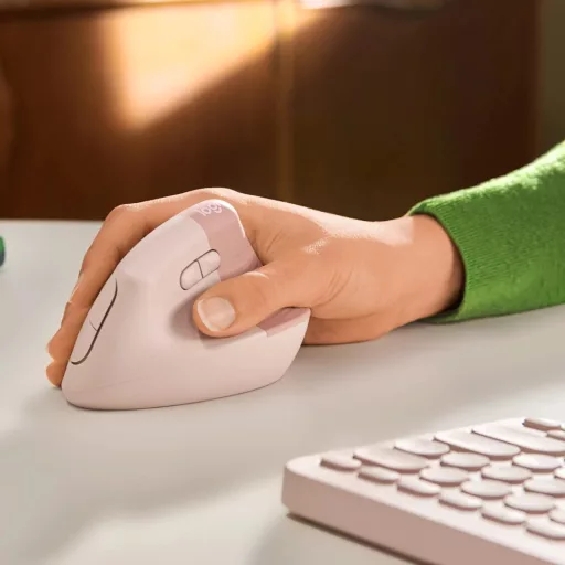 Logitech Lift függőleges ergonomikus, Bluetooth optikai egér, jobbkezes, rózsaszín (910-006478)
