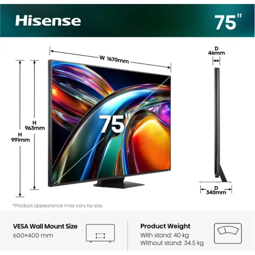 Hisense 75UR9S 4KRGB Smart MiniLED TV