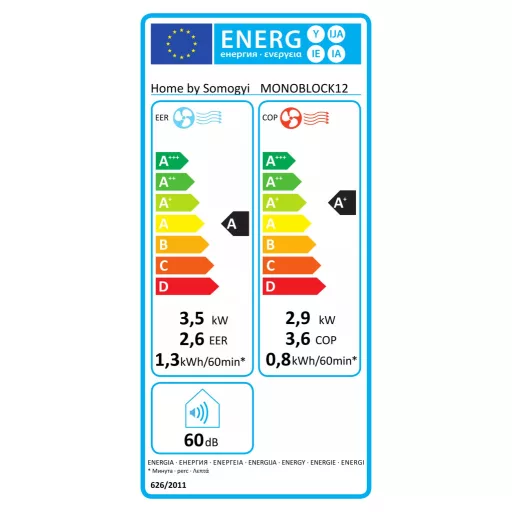 Home by Somogyi MONOBLOCK12 monoblokk klíma, smart, inverteres hűtő / fűtő, 3,5 / 2,9 kW, R290