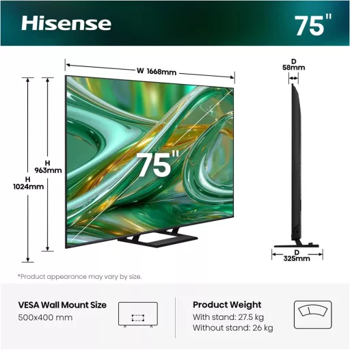 Hisense 75E8S 4K UHD Smart MiniLED TV