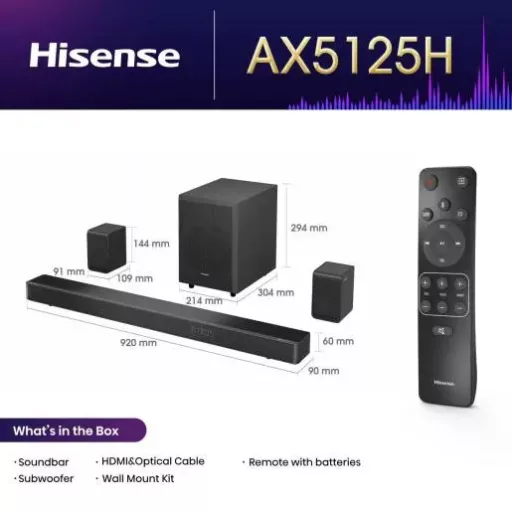 Hisense AX5125H 5.1.2 csatornás hangprojektor, 500 W